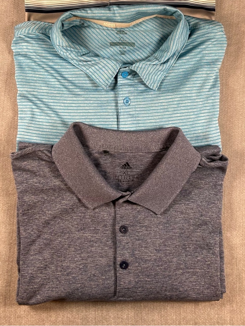adidas Men's Heather Gray Polo with Striped Teal Accent